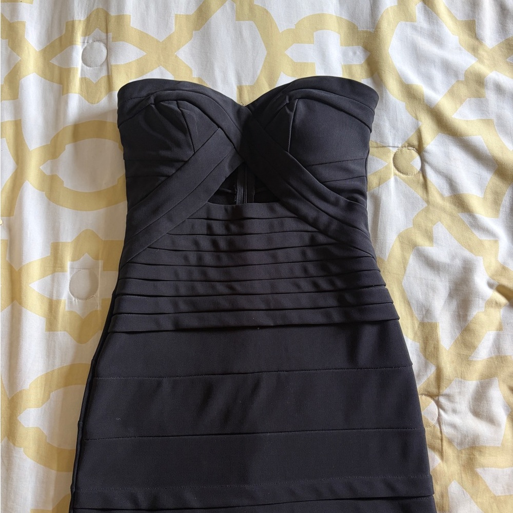 Tobi Strapless Black Bandage Bodycon Dress